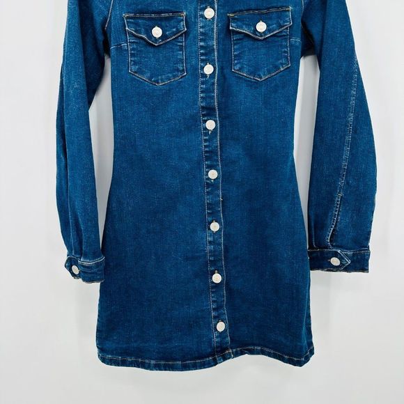 Zara TRF Size Medium Dark Wash Long Sleeve Button Down Denim Mini Dress - Picture 5 of 11